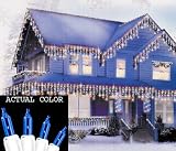 Set Of 100 Blue Everglow Icicle Christmas Lights With White Wire