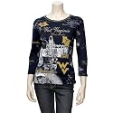 West Virginia Mountaineers Ladies Navy Blue Rhinestone 3/4 Sleeve T-shirt