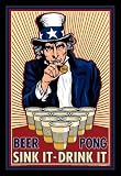 Beer Pong (Uncle Sam) Framed Art Poster Print (Unframed and Wood-Mounting also available) - 24 X 36