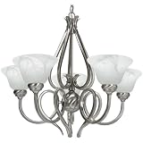 Globe Avignon Five-Light Chandelier, Satin Nickel with White Alabaster Globes #61534
