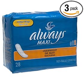 Always Maxi Overnight Pads, 28-Count Packages (Pack of 3)
