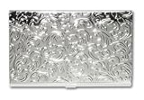 Stainless Steel Business Card Holder Silver Leaves