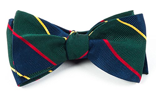 100% Woven Silk Boarding Stripe Midnight Navy and Hunter Self-Tie Bow Tie