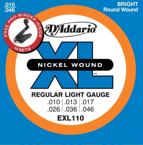 D'Addario EXL110-10PRO Saitensatz f&uuml;r E-Gitarre mit Preisvorteil (.010 - .046 Zoll, 10er Pack) inkl. Planet Waves Pro-Winder