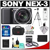 Sony Alpha NEX-3 Digital Camera Body and E 18-55mm OSS Compact Interchangeable Lens (Black) with 16GB Card + Battery + Case + Tripod + Accessory Kit