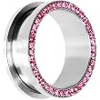 26mm Stainless Steel Pink Gem Screw Fit Tunnel