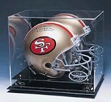 Football Helmet Display Case with Mirrored Back, Gold Risers and Engraved NFL Team Logo