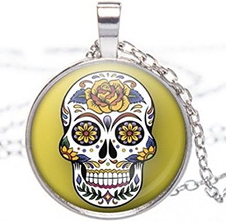 Stepsucceed Skull Pendant Necklaces Mood Expression Alloy Glass (2 Pieces)
