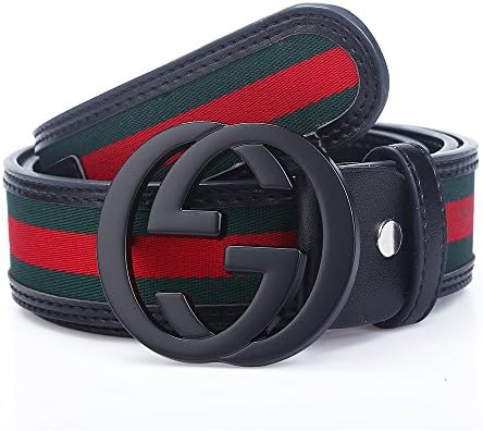 Godisdesigner Men's Big G Buckle Classic Green / Red / Green Leather Belt (105cm/41.3inch (34-36), Black Black)