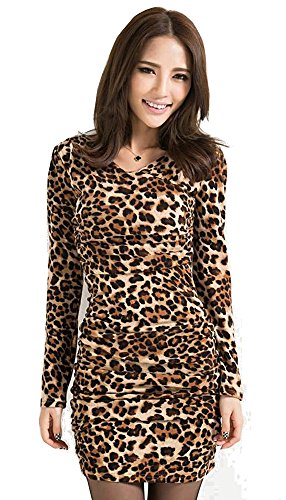 ワンピース ヒョウ柄 アニマル ヒョウ ワイルド 長袖 ミニ タイト セクシー パーティ 結婚式 エレガンス キュート カジュアル パーティ ２次会 レディース 秋物 冬物 可愛いスカーフ付き R328