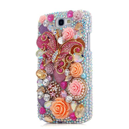 EVTECH(TM) 3D Handmade Rhinestong Series Crystal Diamond Rhinstone Design Bling Case Clear Cover for Samsung Galaxy Note II 2 N7100 I605 L900 I317 T889 T-mobile Version (100% Handcrafted)