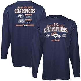 Reebok Denver Broncos Navy Blue 2 Times Super Bowl Champs Long Sleeve T-shirt