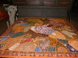 Bedroom Decor India Bedspread Beaded Throw Tapestry Orange Queen Bed Cover 80x80
