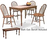 6 Piece Dark Oak Dining Set Sand Tile Top Table with Four Chairs and Farmho ....