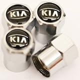 Set of 4 KIA Logo Chrome Tire Valve Stem Caps (Made of Metal)