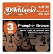 D'Addario EJ15-3D Phosphor Bronze Acoustic Guitar Strings, Extra Light, 3 Sets