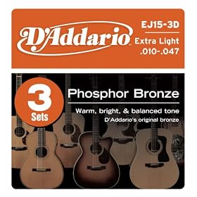 D'Addario EJ15-3D Phosphor Bronze Extra Light Acoustic Guitar Strings, 3 Sets
