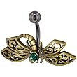 Belly Navel Ring Gold Green Crystal Dragonfly Spring Fashion Belly Navel Ring Body Jewelry