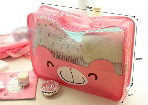 SANTHREE 4pcs Waterproof Cute Bear Travel Essential Storage Bag Set Business Pouch Women Cosmetic Bag Home Furniture Accessory Clothing Bags/mesh Pouch/portable Washing Bag /Mouthwash Bags