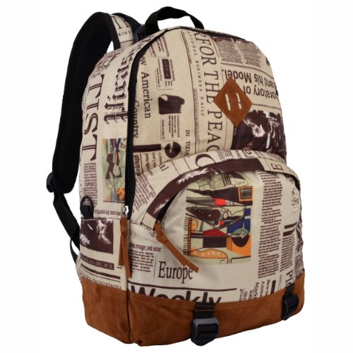 16.5 Inch Newspaper Pattern Urban Lightweight School Book Bag Backpack Daypack