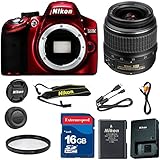 Nikon D3200 Red DSLR Camera Body Celltime Exclusive Bundle with Nikon 18-55mm DX Lens + Commander U.V. Filter + 16GB Commander Extremespeed Memory Card + Accessory Kit (Refurbished)
