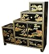 Unique Asian Furniture & D&eacute;cor - 33" Fine Japanese Design Lacquer Step Tansu - Black