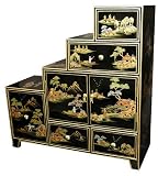 Unique Asian Furniture & D&eacute;cor - 33" Fine Japanese Design Lacquer Step Tansu - Black