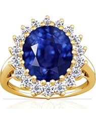 18K Yellow Gold Oval Cut Blue Sapphire Ring With Sidestones