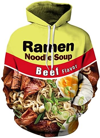 ROSEBE Men Unisex Couple 3D Digital Printing Beef Ramen Drawstring Hoodie Sweatshirt Polluver