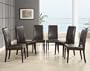 Modern Furniture Set of Six Brown Leather Match and Dark Wenge Wood Dining Chairs
