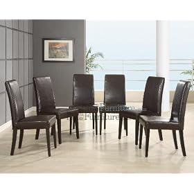 Modern Furniture Set of Six Brown Leather Match and Dark Wenge Wood Dining Chairs by ModernLineFurniture