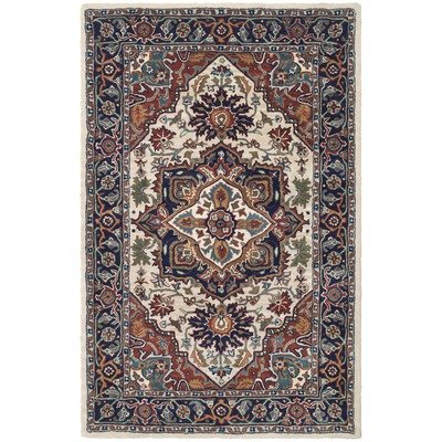 Safavieh Heritage Collection HG163A Handmade Ivory and Blue Hand-spun Wool Area Rug, 5 by 8-Feet
