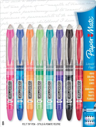 Paper Mate Liquid Flair Medium Tip Felt Porous Pens, 8 Colored Pens(28503)