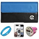 Blue & Black Portola Leather Carrying Holster with Fixed Belt-Clip and Magn ....