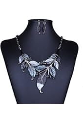 Moxeay&reg; Crystal Vintage Flower Rhinestone Leaves Necklace Choker Bib Statement Chunky Collar Chain Gift