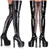 Pleaser Boots Women's CANDY-3063, 6 1 2 Chunky Heel Platform Thigh Boot at Boots - Spike Angel