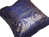 Elephant India Floor Pillow Brocade Blue Large Square Lounge Pillow Cushion 26"