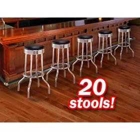 20 Chrome Black Commercial Grade Restaurant Strong Swivel Barstools by The Furniture Cove
