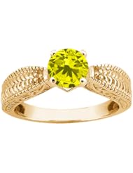0.80 Ct Round Canary SI1/SI2 Diamond 925 Yellow Gold Plated Silver Ring