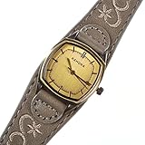 KAHUNA LADIES GREY CUFF EMBROIDERED LEATHER & STAINLESS STEEL ANALOGUE WATCH