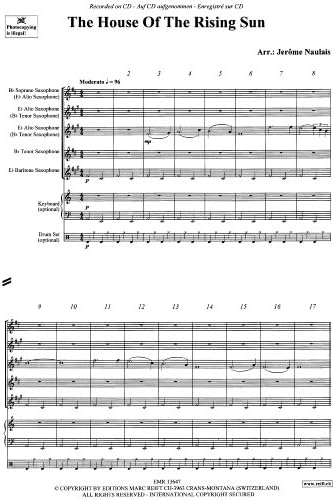 The House of the Rising Sun for Saxophone Quintet Arranged by Jerome Naulais