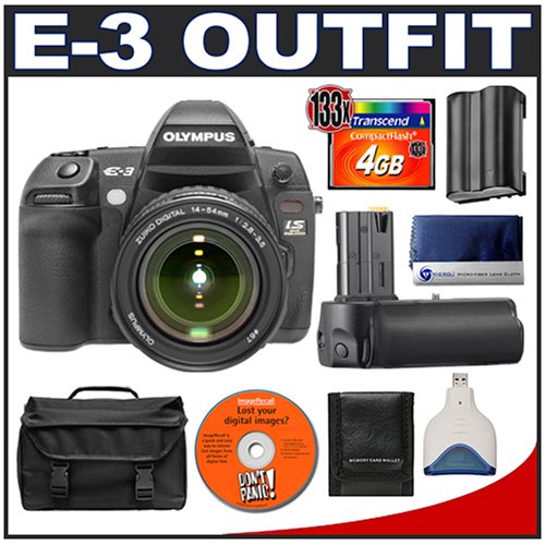 Olympus E-3 Digital SLR Camera with 14-54mm Zuiko Digital f/2.8-3.5 Lens + HLD-4 Power Battery Grip + 4GB CF Card + BLM-1 Battery + Case + Cameta Bonus Accessory Kit