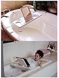 Bath Tray with built in Wine Glass Holder,Soap holder,and Book Prop