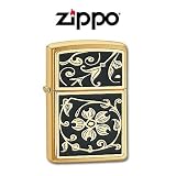 Zippo Lighter Gold Floral Flush Emblem, Brushed Brass