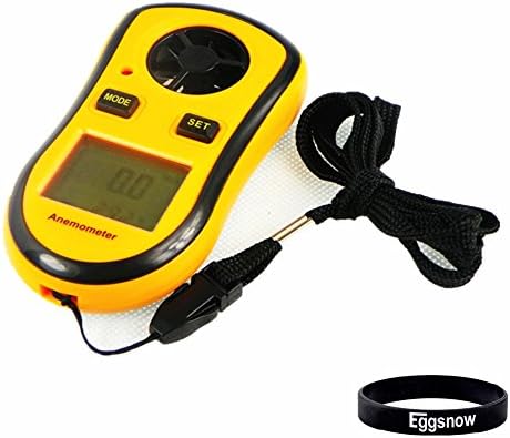 Eggsnow LCD Digital Anemometer Wind Speed Temperature Measure Gauge Thermometer w/ Strap - Yellow