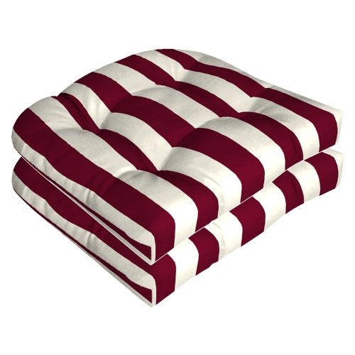Patio Cushion - Canopy Red Stripe Outdoor Wicker Seat Cushion Set of 2