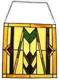 Mission Style Stained Glass Panel - Amber Green Red