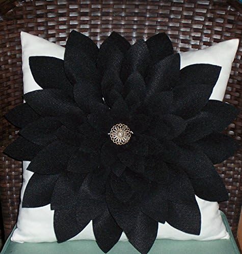 Papyrus Suede "Black Felt Flower" 16 x 16 Throw Pillow (Pillow Insert Included) Free Shipping!