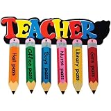 School Specialty Wooden Pencil-Shaped School Passes - Set of 6 - Colors May Vary