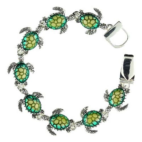 Silvertone Green Turtle Charm Magnetic Clasp Bracelet Fashion Jewelry